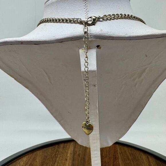 Betsey Johnson Teal Patina Pirate Skull Flowers 3 Tier Chain Necklace - Picture 3 of 4